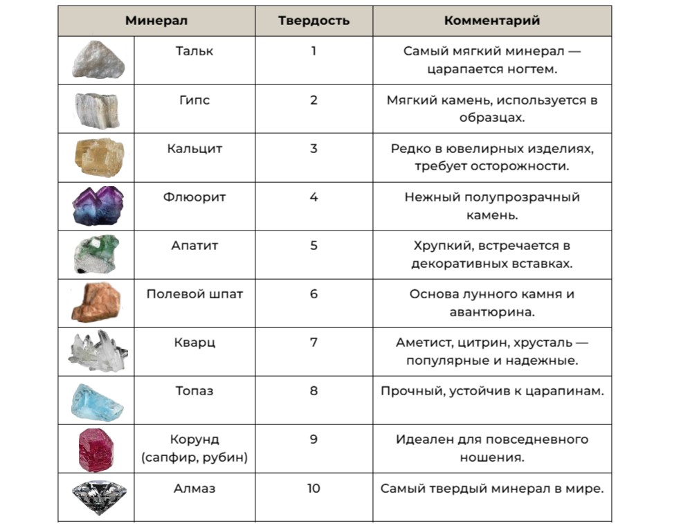 шкала Мооса минералы